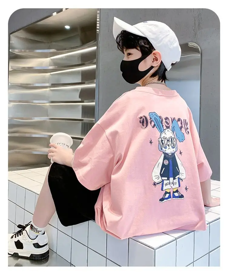 Boys Cotton Short Sleeve T-Shirt Pink Korean Style — feature 6