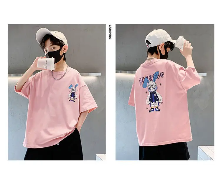 Boys Cotton Short Sleeve T-Shirt Pink Korean Style — feature 7