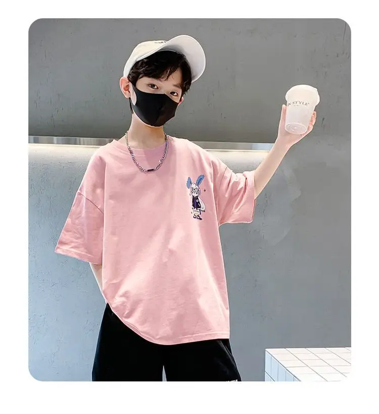 Boys Cotton Short Sleeve T-Shirt Pink Korean Style — feature 8