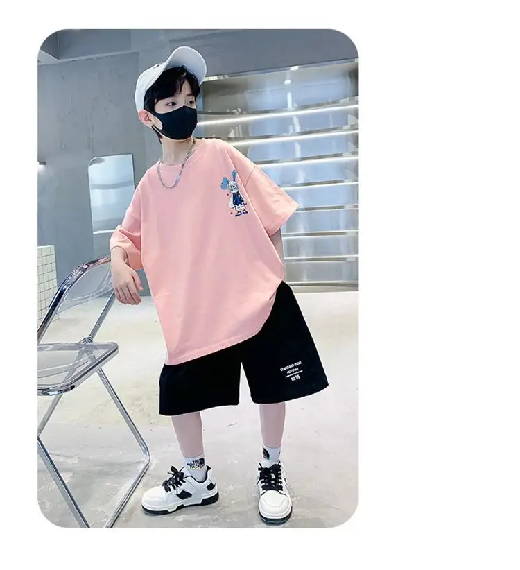 Boys Cotton Short Sleeve T-Shirt Pink Korean Style — feature 9