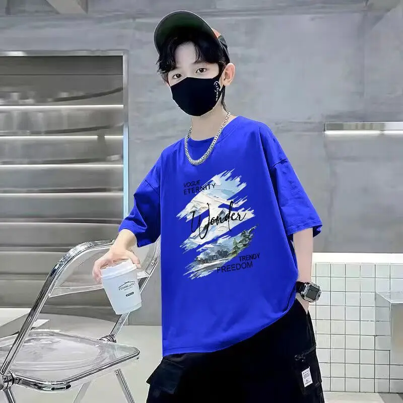 Boys Cotton Short Sleeve T-Shirt Pink Korean Style