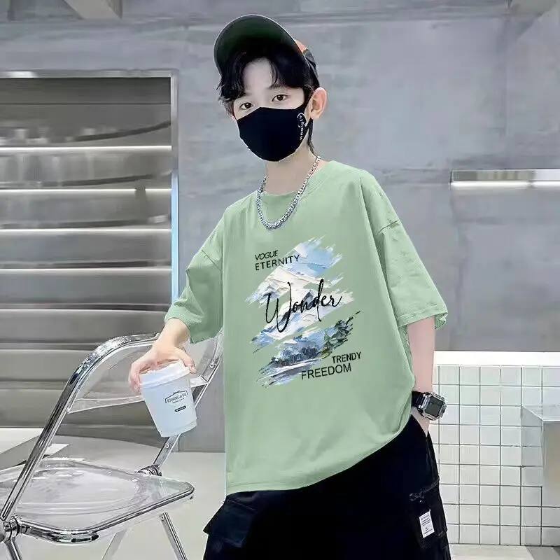Boys Cotton Short Sleeve T-Shirt Pink Korean Style