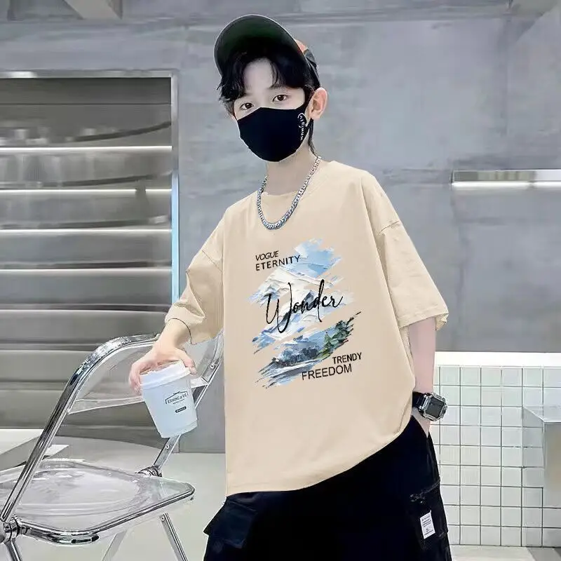 Boys Cotton Short Sleeve T-Shirt Pink Korean Style