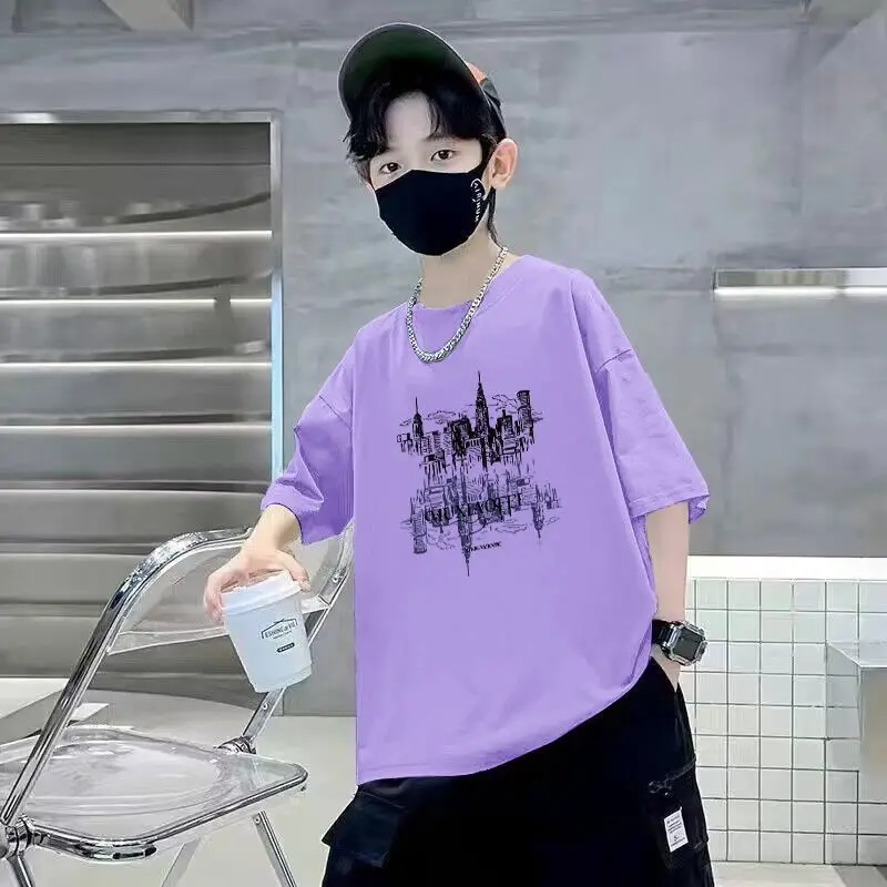 Boys Cotton Short Sleeve T-Shirt Pink Korean Style
