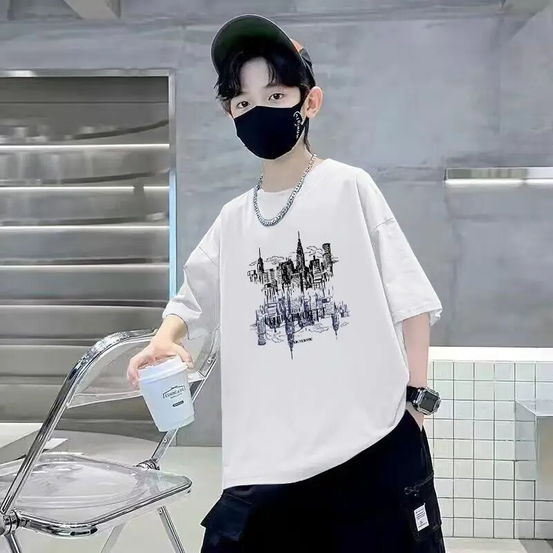 Boys Cotton Short Sleeve T-Shirt Pink Korean Style