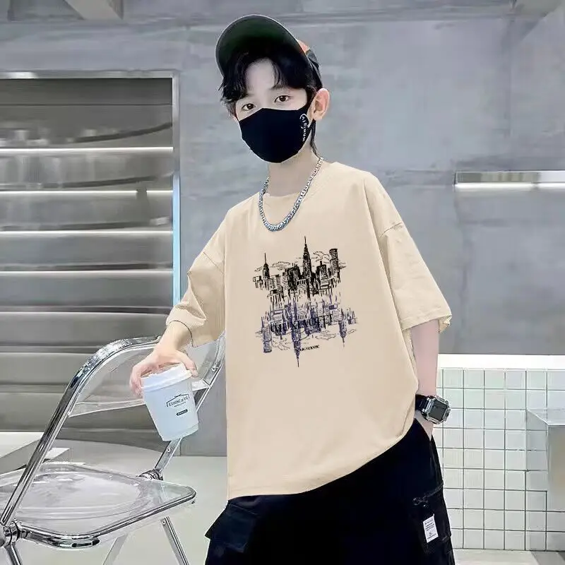 Boys Cotton Short Sleeve T-Shirt Pink Korean Style