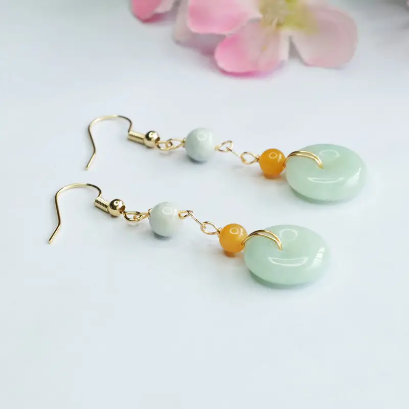 Guan Yu Natural Jade Bracelet Earring Hooks Three-Piece Set