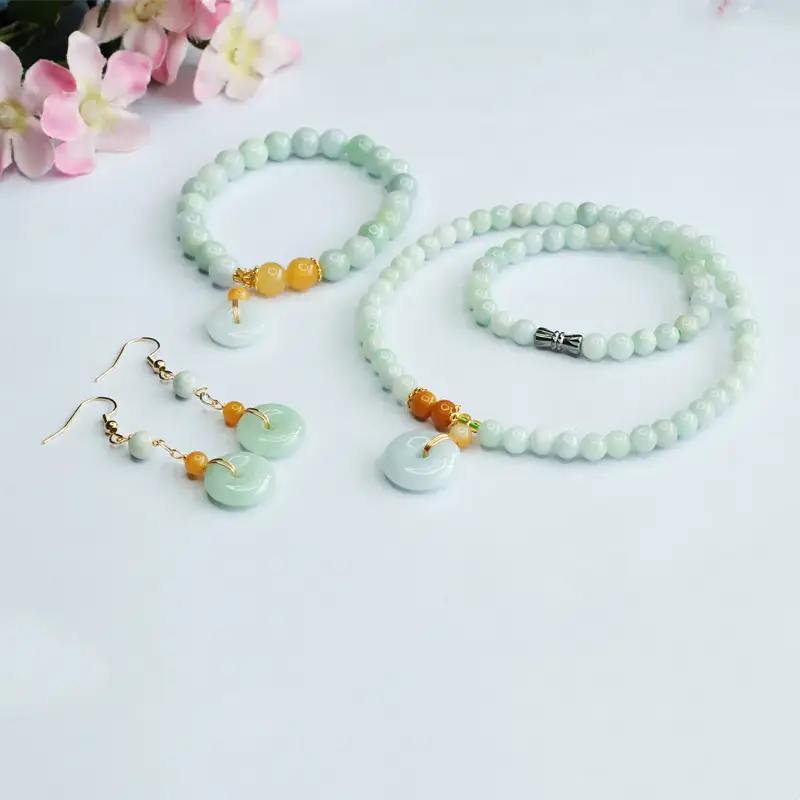 Guan Yu Natural Jade Bracelet Earring Hooks Three-Piece Set — feature 4