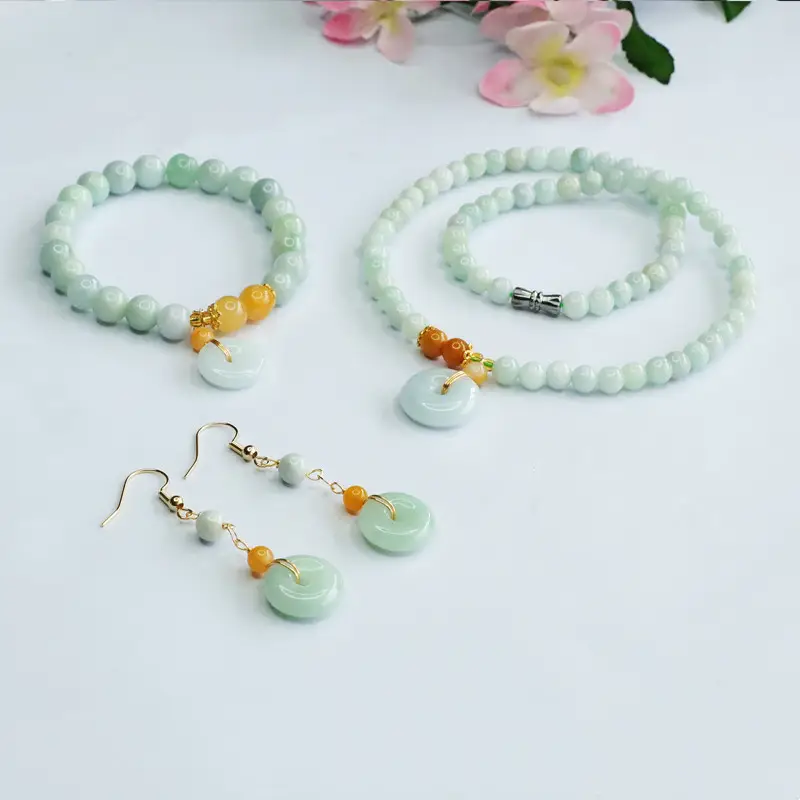 Guan Yu Natural Jade Bracelet Earring Hooks Three-Piece Set — feature 7