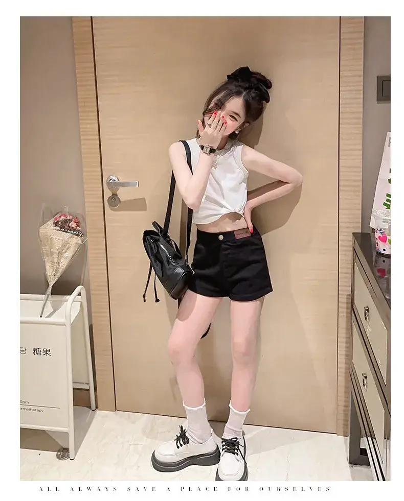 Girls Sleeveless Vest Shorts Set Black White Summer — feature 17