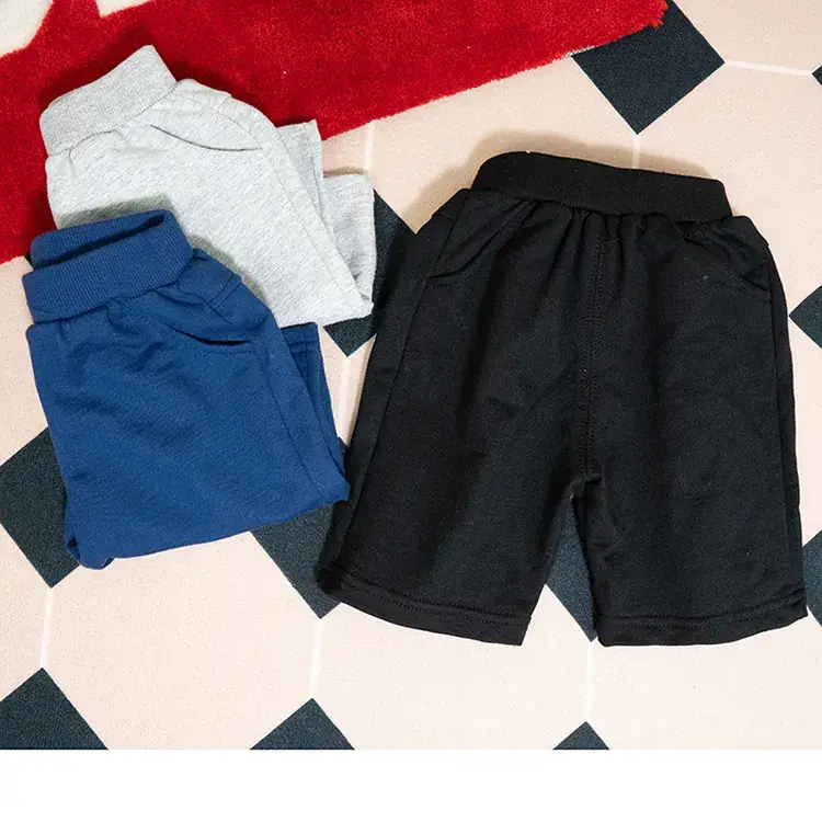 Children's Cotton Middle Shorts Black Gray Blue Summer Casual — feature 10