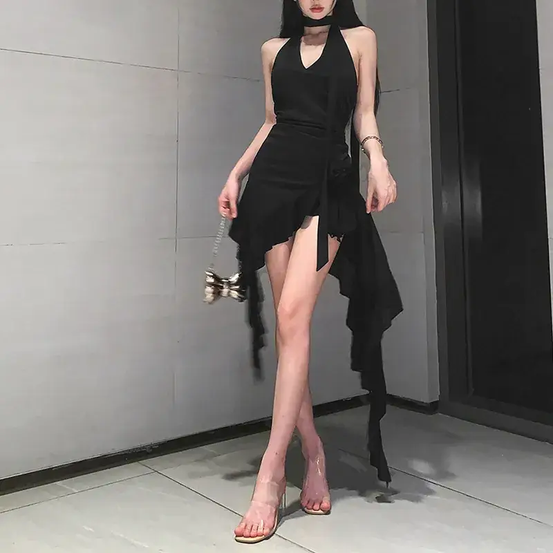 Red Backless Slim Fit Neck Dress for Women