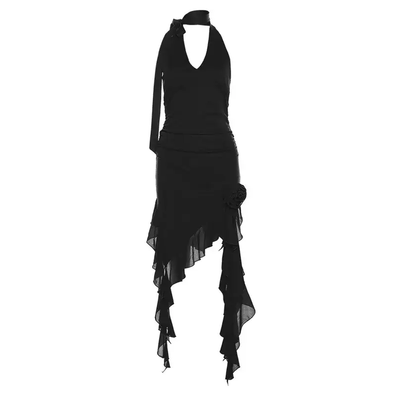Red Backless Slim Fit Neck Dress for Women