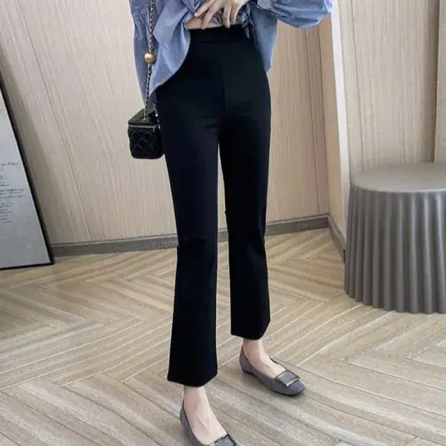 Women Slim Fit Cropped Pants Black Spring Summer
