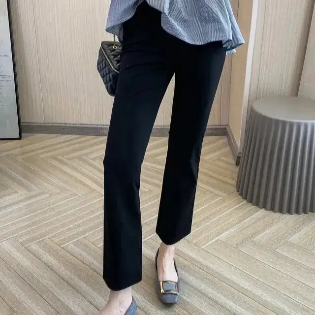 Women Slim Fit Cropped Pants Black Spring Summer