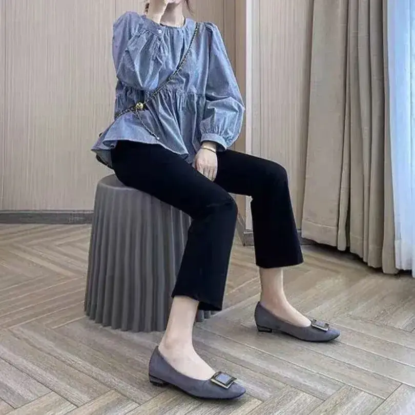 Women Slim Fit Cropped Pants Black Spring Summer