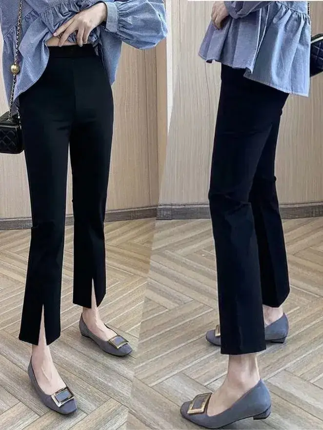 Women Slim Fit Cropped Pants Black Spring Summer