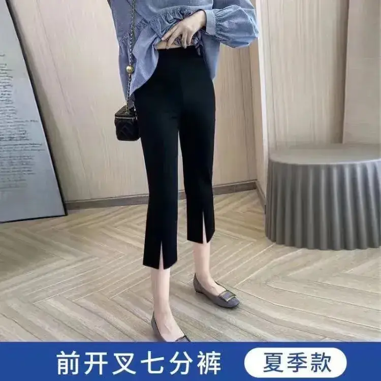 Women Slim Fit Cropped Pants Black Spring Summer