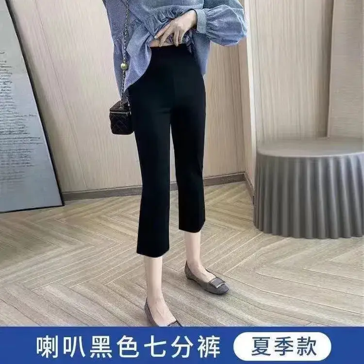 Women Slim Fit Cropped Pants Black Spring Summer