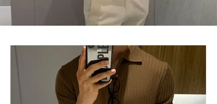 Men's Brown Ribbed Polo Short Sleeve Loose Casual Summer T-Shirt Bottoming Shirt — feature 34