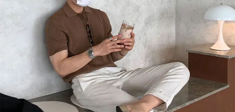 Men's Brown Ribbed Polo Short Sleeve Loose Casual Summer T-Shirt Bottoming Shirt — feature 39