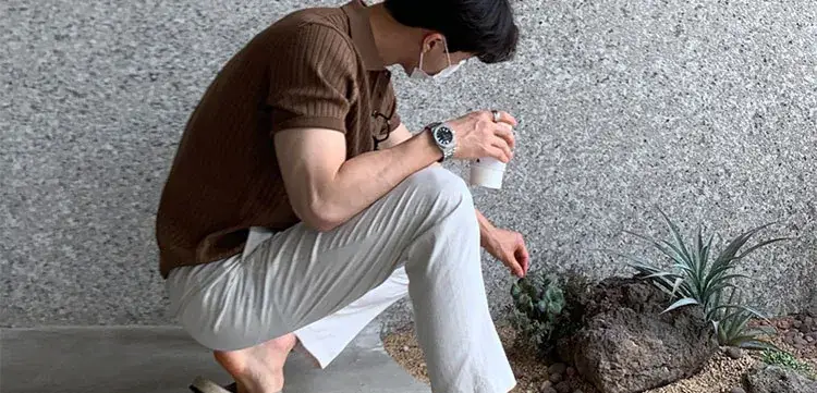Men's Brown Ribbed Polo Short Sleeve Loose Casual Summer T-Shirt Bottoming Shirt — feature 45