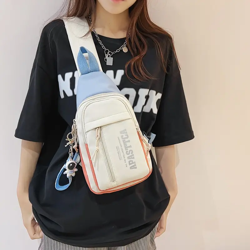 Women's Trendy Crossbody Backpack Orange White Sports Student Bag - Image 7