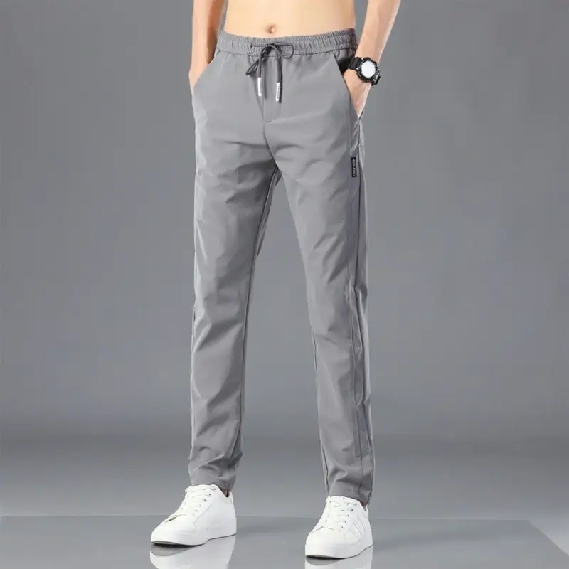 Plus Size Black Ice Silk Casual Pants for Men - Image 40
