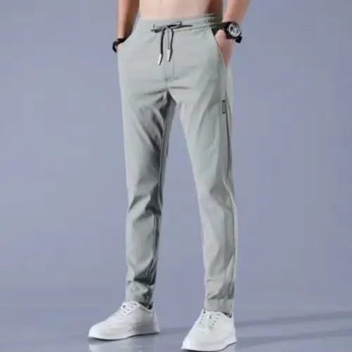 Plus Size Black Ice Silk Casual Pants for Men - Image 43