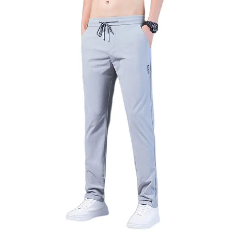 Plus Size Black Ice Silk Casual Pants for Men - Image 44
