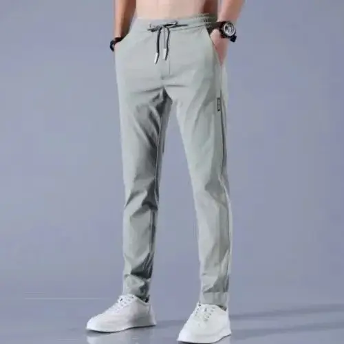 Plus Size Black Ice Silk Casual Pants for Men - Image 16