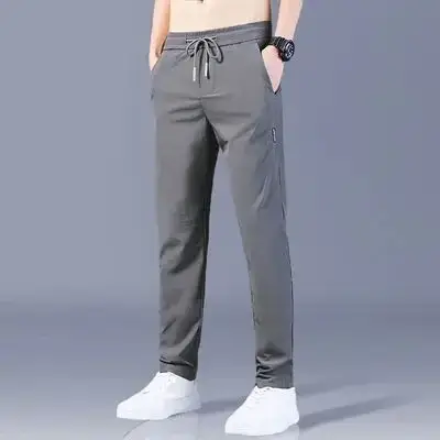 Plus Size Black Ice Silk Casual Pants for Men - Image 4