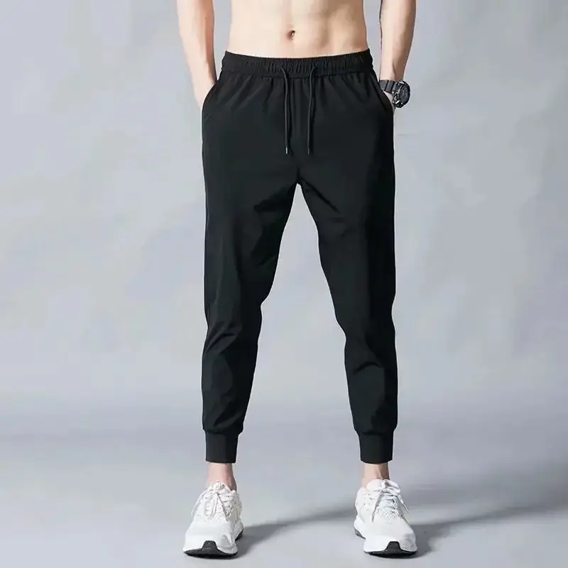 Plus Size Black Ice Silk Casual Pants for Men - Image 33