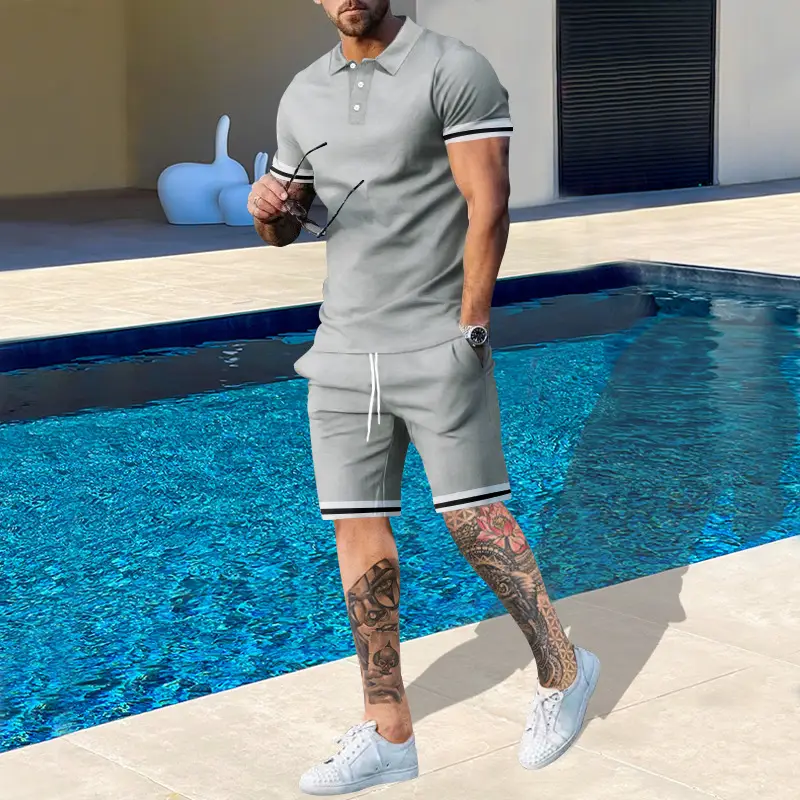 Men Green Short Sleeve Sports Shorts Set — feature 10
