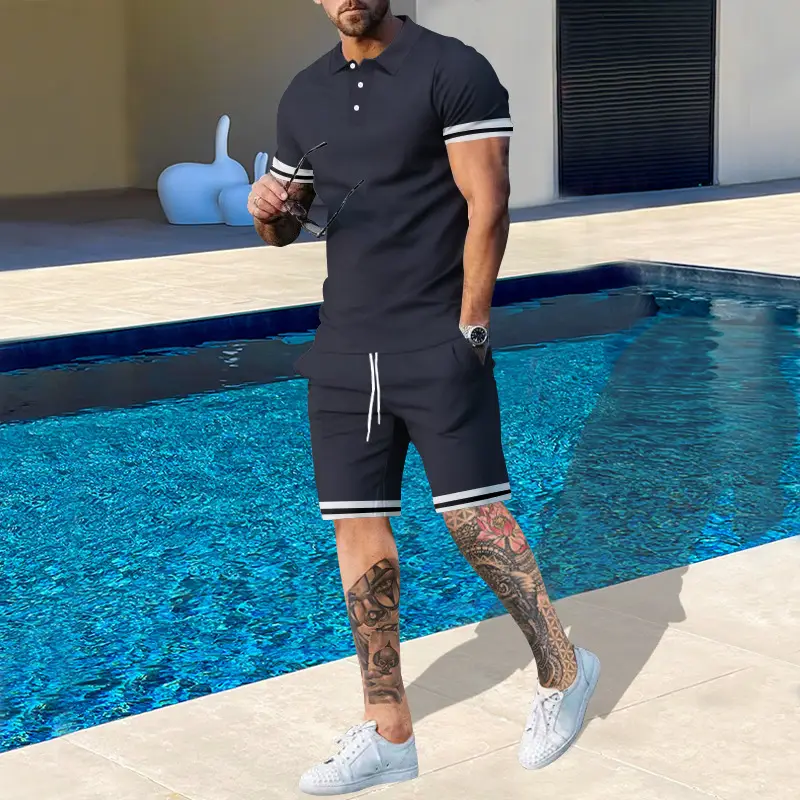 Men Green Short Sleeve Sports Shorts Set — feature 11