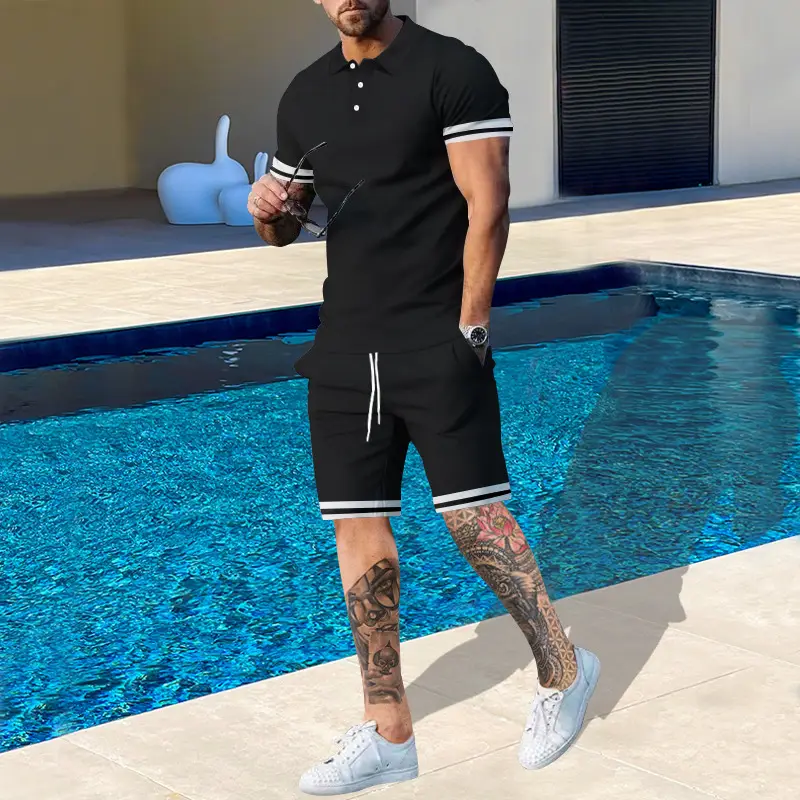 Men Green Short Sleeve Sports Shorts Set — feature 13