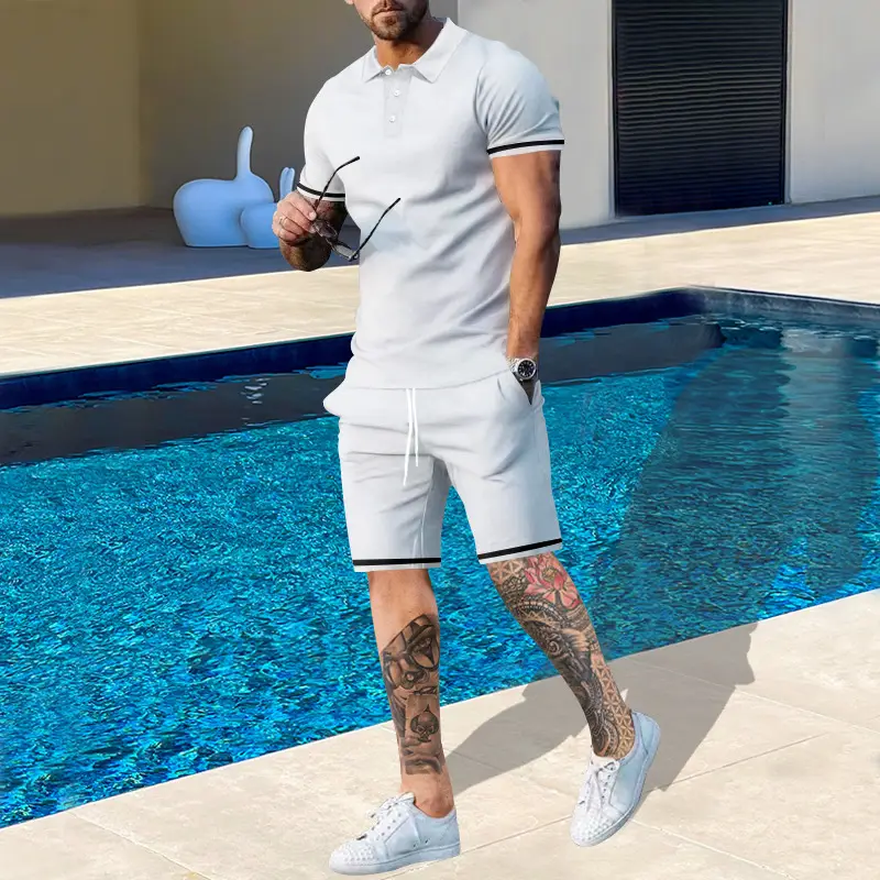 Men Green Short Sleeve Sports Shorts Set — feature 14