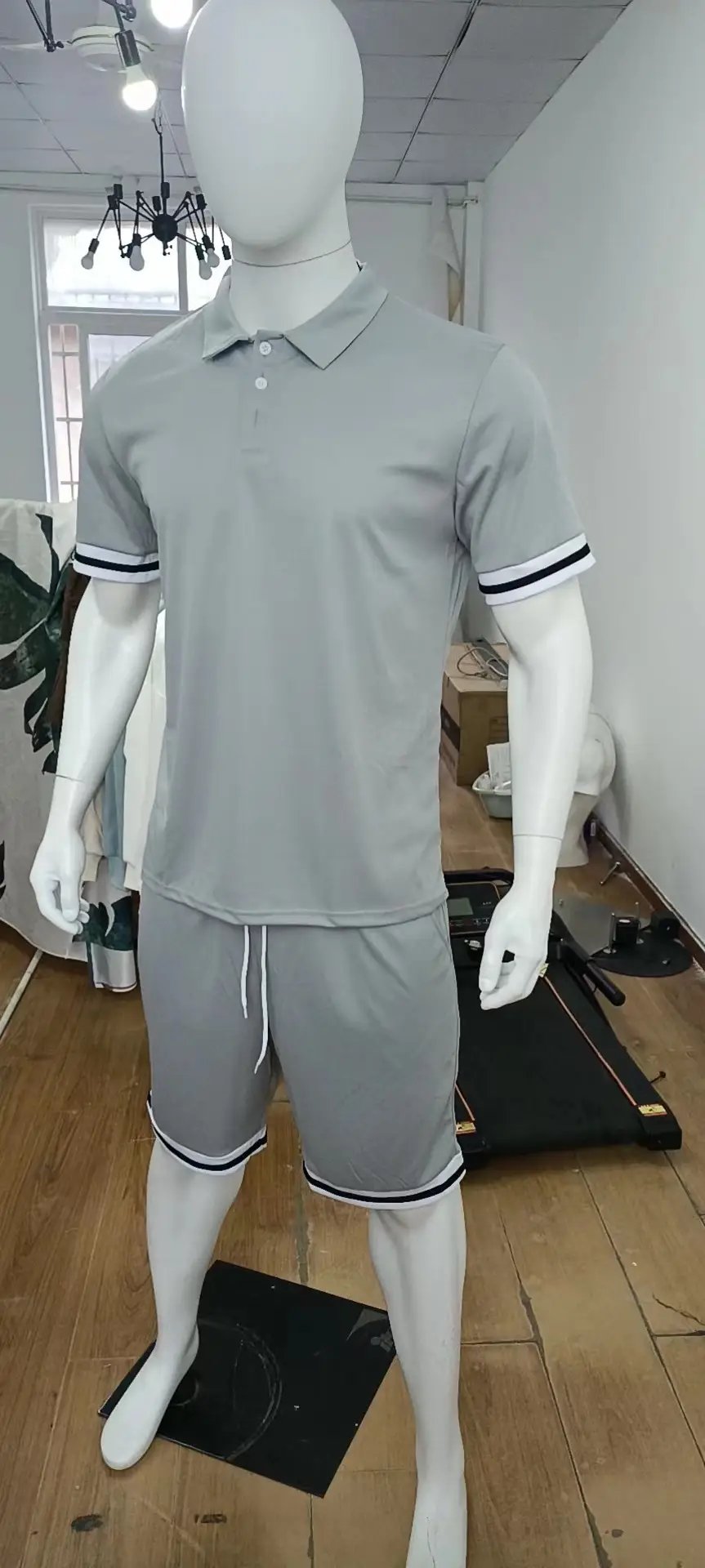 Men Green Short Sleeve Sports Shorts Set — feature 23