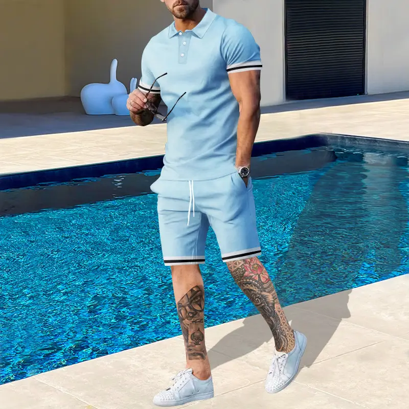 Men Green Short Sleeve Sports Shorts Set — feature 9