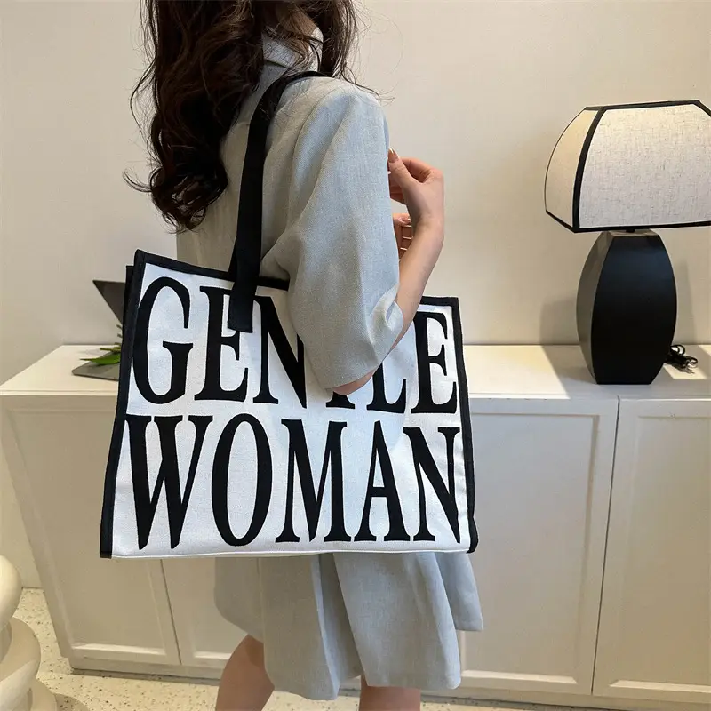 Green Letter Canvas Tote Bag for Women 2023 - Image 5
