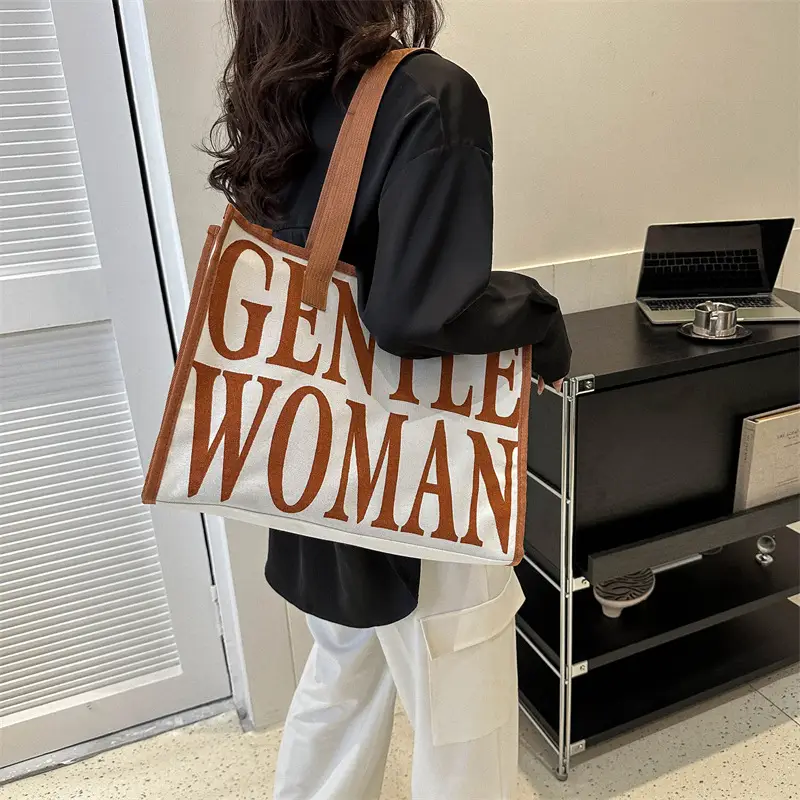 Green Letter Canvas Tote Bag for Women 2023 - Image 6