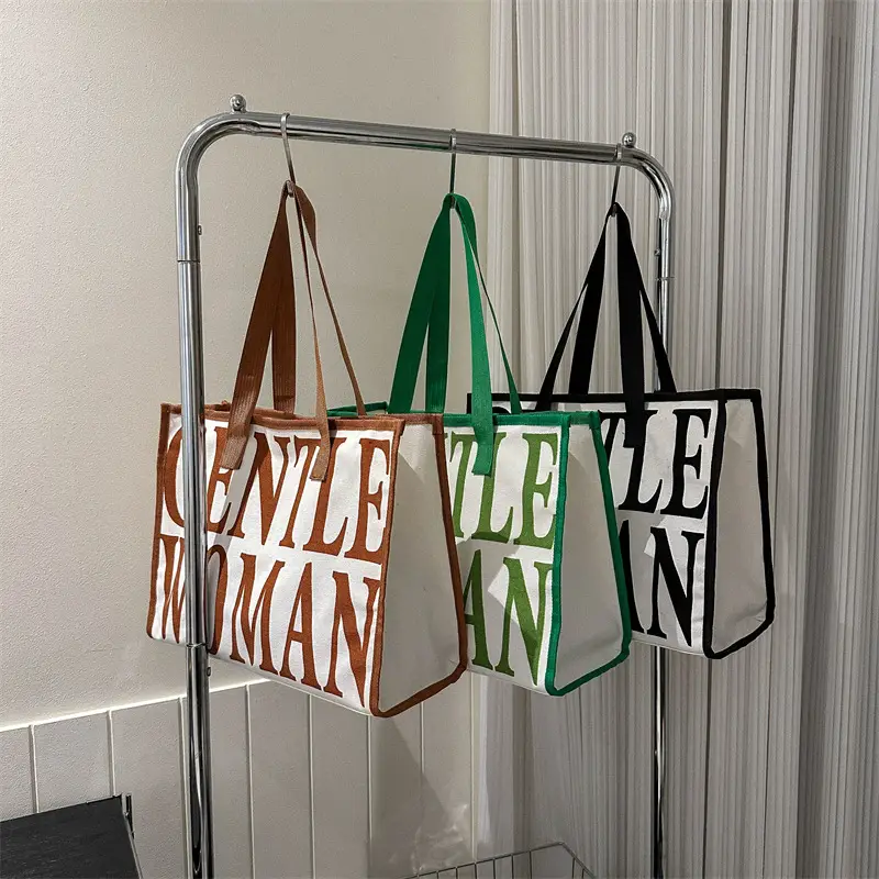Green Letter Canvas Tote Bag for Women 2023 - Image 7