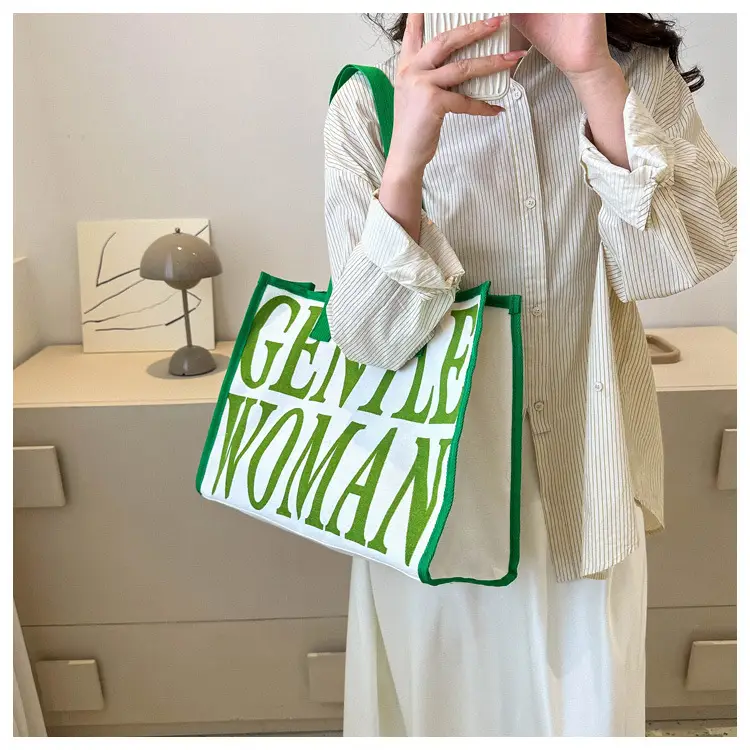 Green Letter Canvas Tote Bag for Women 2023 — feature 11