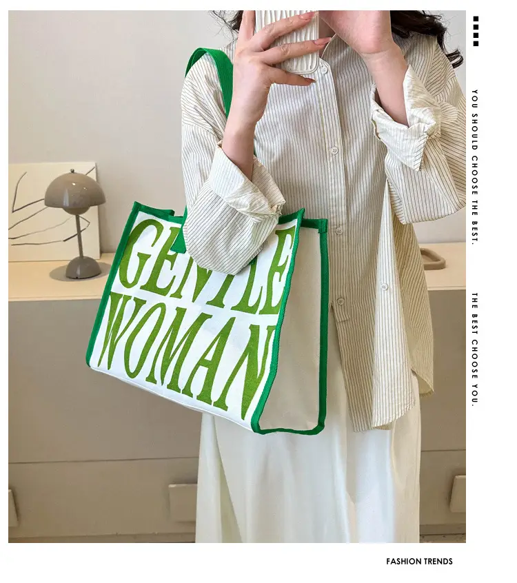 Green Letter Canvas Tote Bag for Women 2023 — feature 2