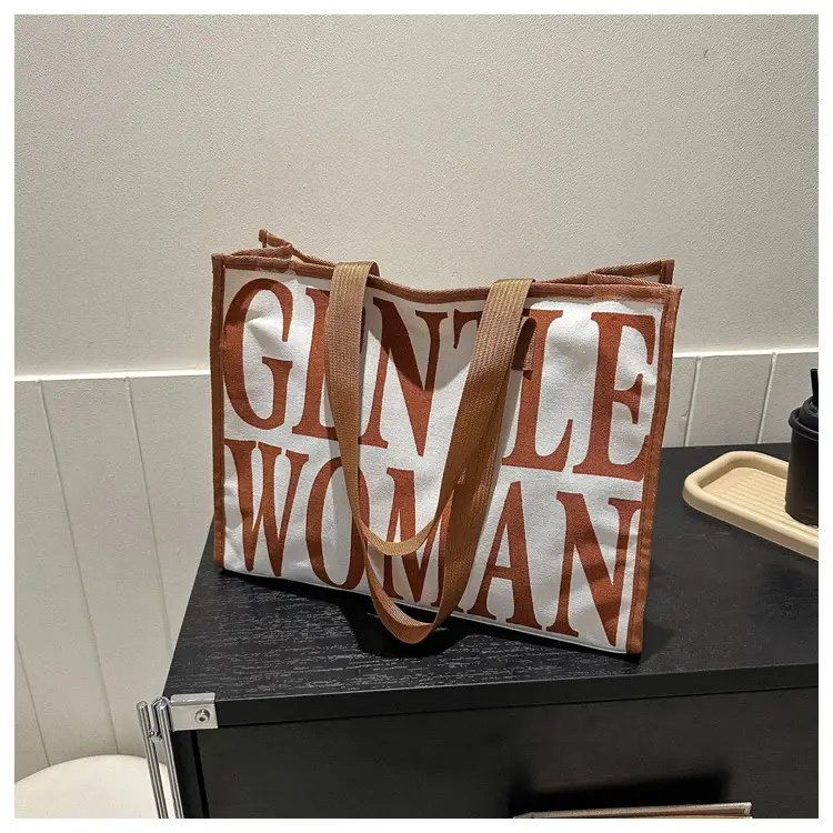 Green Letter Canvas Tote Bag for Women 2023 - Image 3