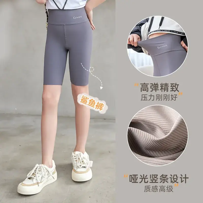 Girls Yoga Knee Length High Waist Leggings Black - Image 9