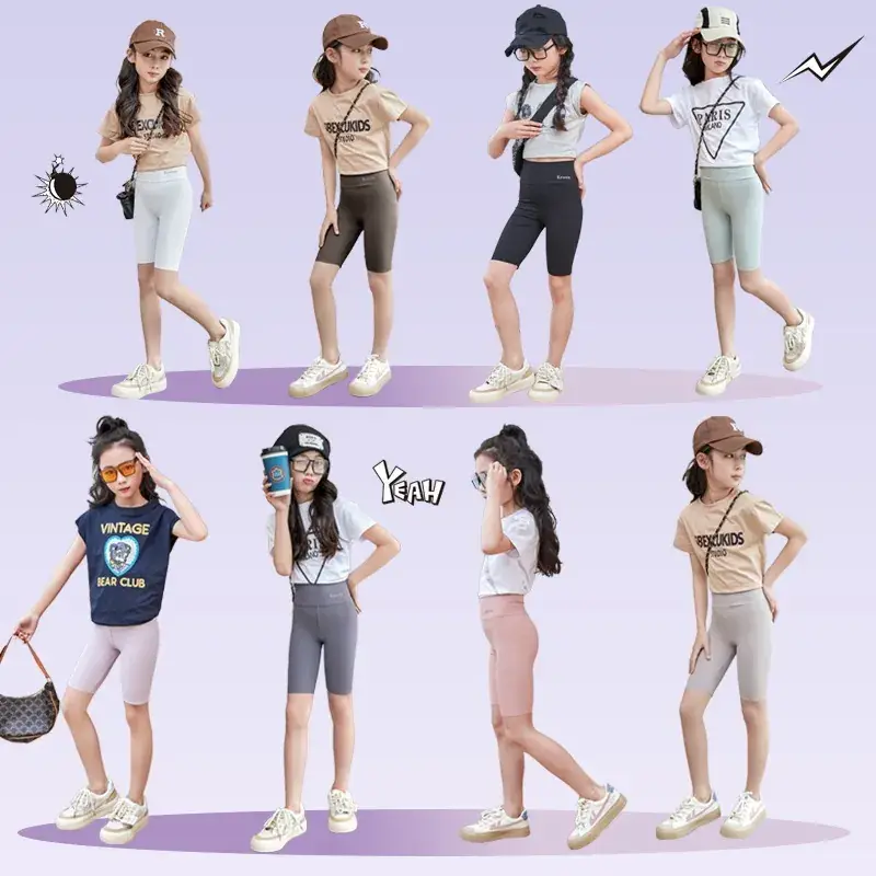 Girls Yoga Knee Length High Waist Leggings Black - Image 11
