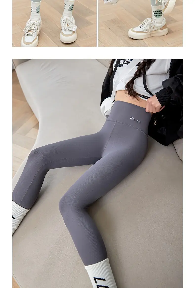 Girls Yoga Knee Length High Waist Leggings Black — feature 18