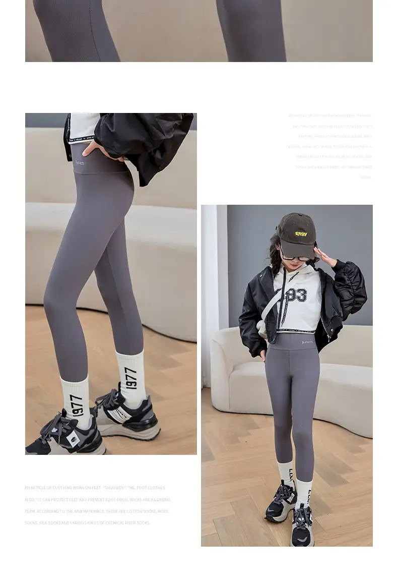 Girls Yoga Knee Length High Waist Leggings Black — feature 20