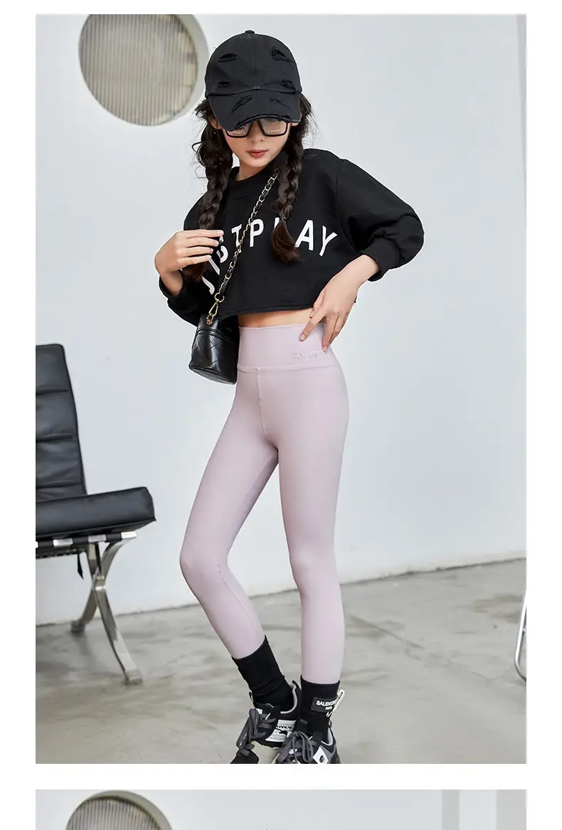 Girls Yoga Knee Length High Waist Leggings Black — feature 21